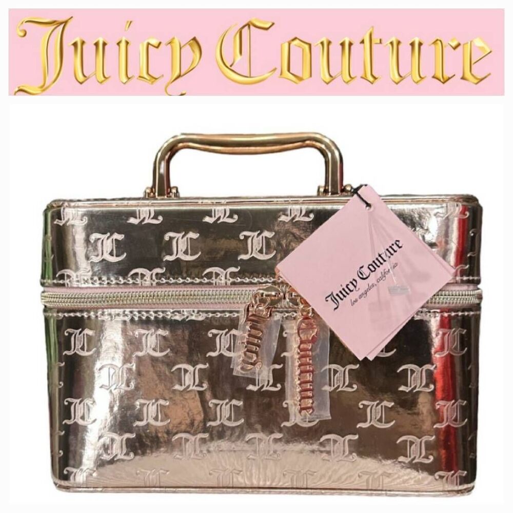 Juicy Couture Metallic‎ JC Logo Zip Around Travel Traincase- Gold